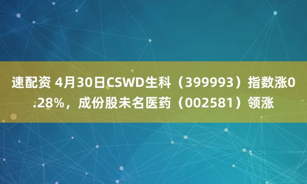 速配资 4月30日CSWD生科（399993）指数涨0.28%，成份股未名医药（002581）领涨