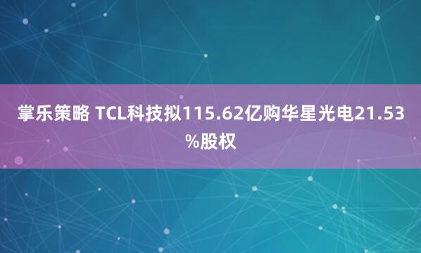 掌乐策略 TCL科技拟115.62亿购华星光电21.53%股权