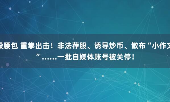 股腰包 重拳出击！非法荐股、诱导炒币、散布“小作文”......一批自媒体账号被关停！